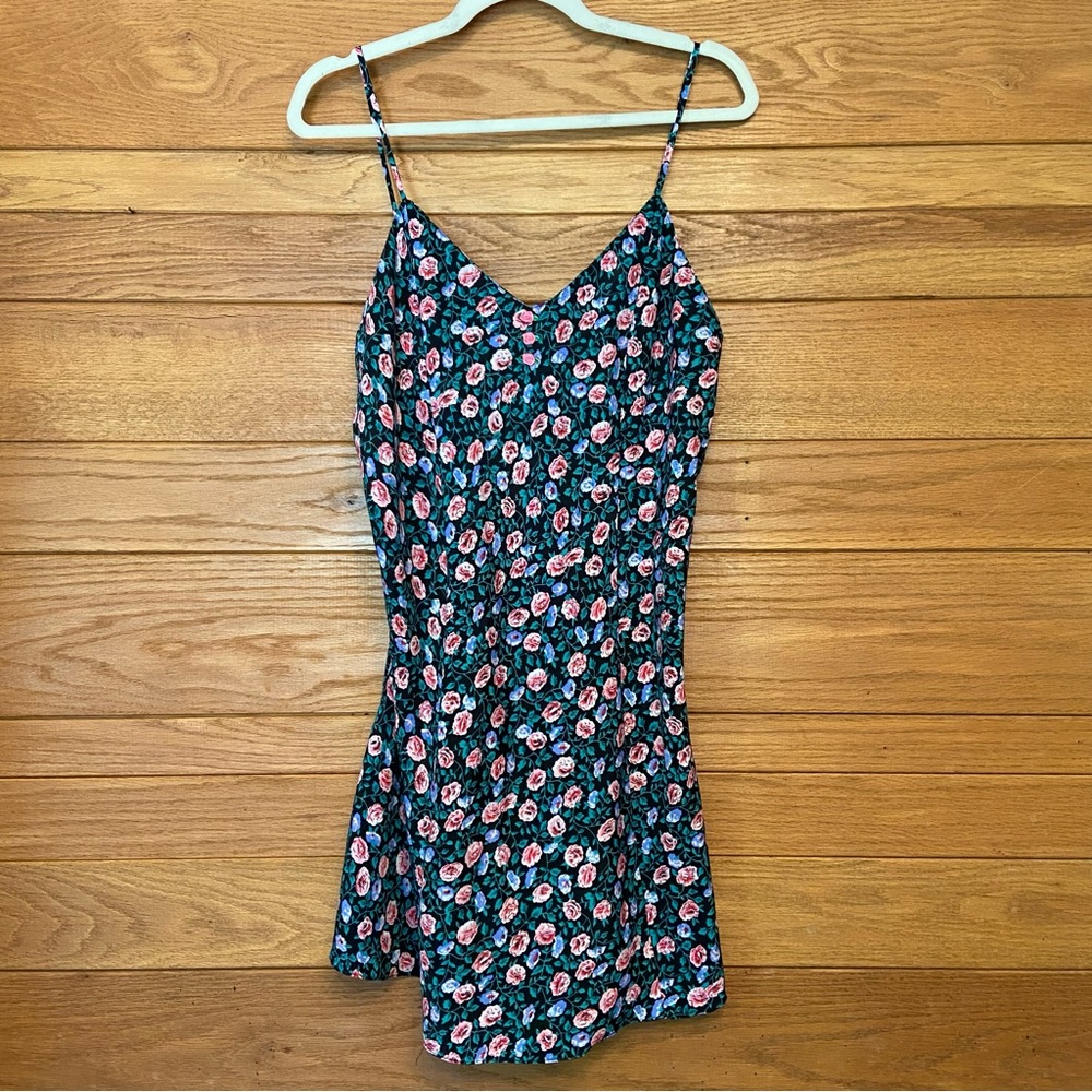 Vintage 90s floral botanical leaf print rose embellished slip